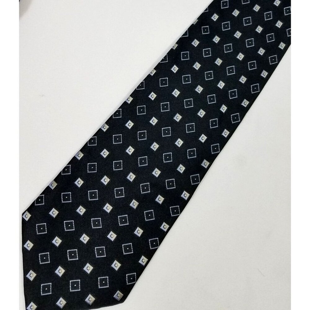 Izod Men's Necktie Black White Geometric Print Silk Classic Business Accessory